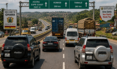 Defensive driving and road safety training on a busy Ghana highway