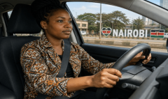 Woman practicing defensive driving in Nairobi, Kenya