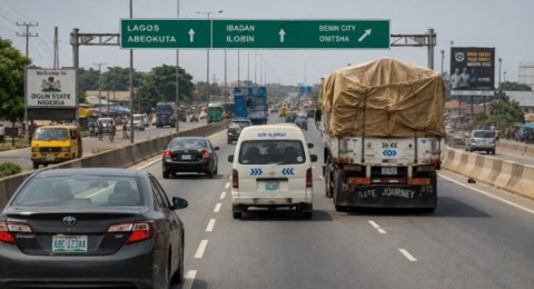 Defensive driving and road safety training on a busy Nigerian highway