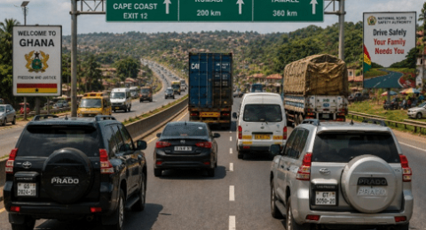 Defensive driving and road safety training on a busy Ghana highway