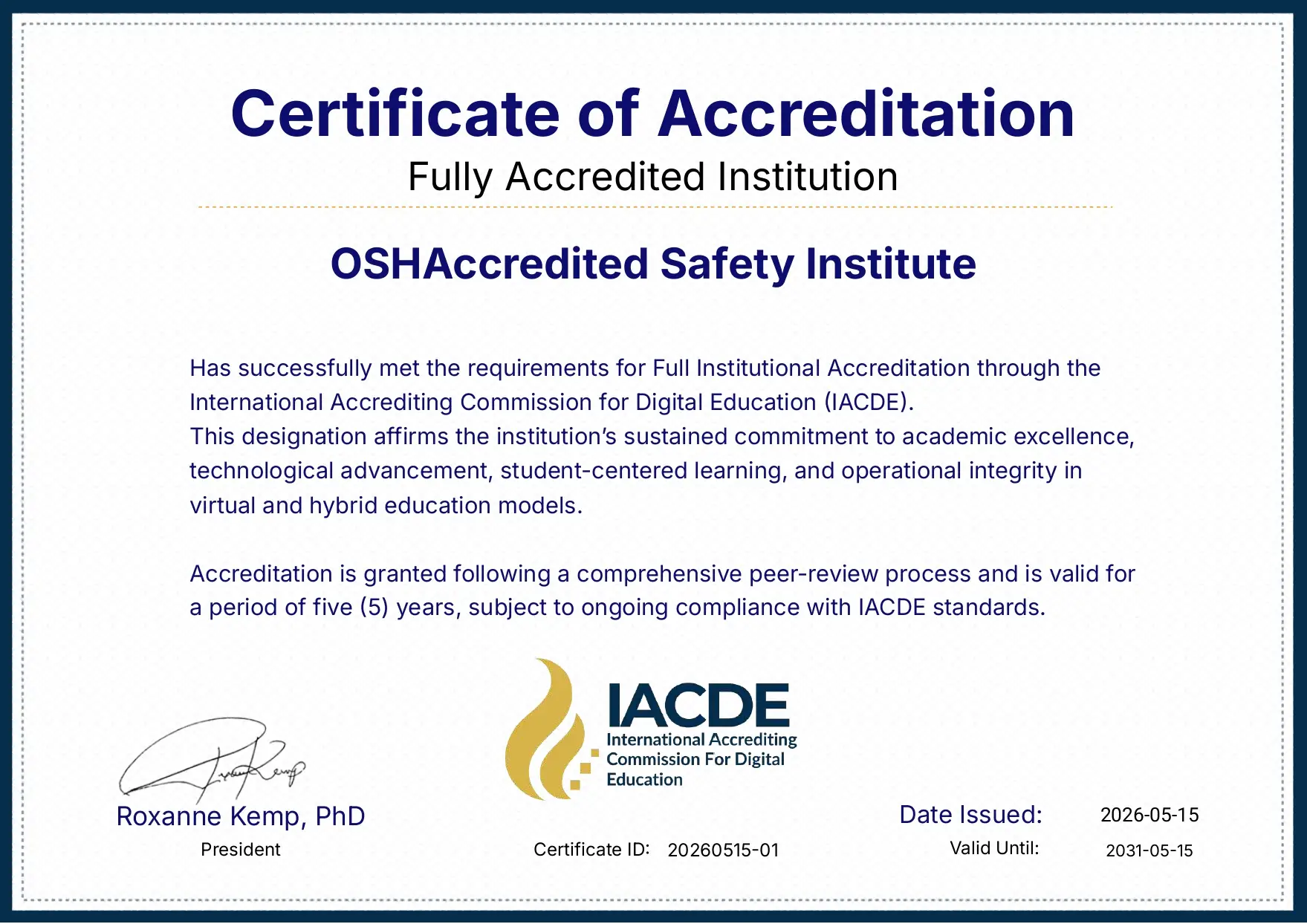 Accreditation - OSHAccredited Safety Institute | Safety and Health Training